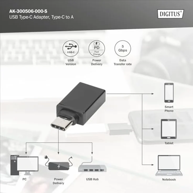 DIGITUS USB 3.0 Adapter- USB Type-C auf USB Typ A - Power Delivery - Super-Speed 5 Gbit-s - Schwarz - Preisvergleich – Bild 3
