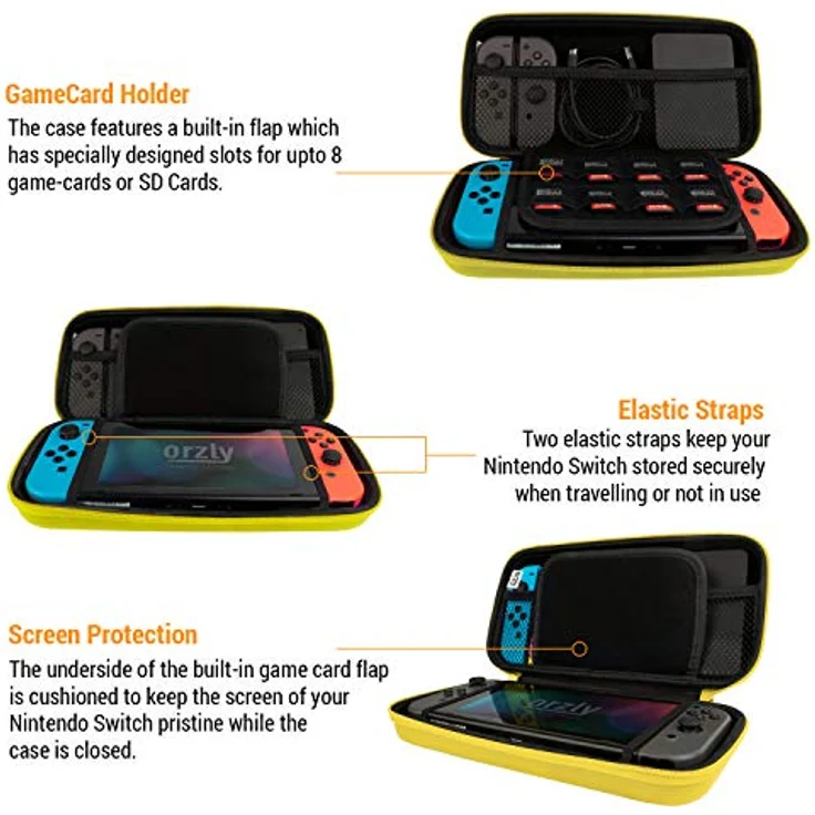 Orzly Tragetasche für Nintendo Switch, Hartschalen Case in GELB mit Platz für Konsole, 2 Joy-Con und Zubehör – Bild 4