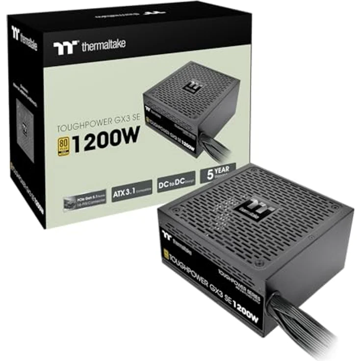 Thermaltake Toughpower GX3 SE 1200W, ATX 3.0 Netzteil mit PCIe Gen 5, 80 Plus Gold Zertifizierung, Non-Modular, leiser 120-mm-Lüfter – Bild 1