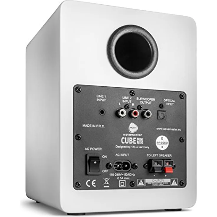wavemaster CUBE MINI NEO white - Regallautsprecher-System (36 Watt) mit Bluetooth-Streaming, Digitalanschluss und IR-Fernbedienung, Aktiv-Boxen, Nutzung für TV-Tablet-Smartphone, weiß (66371) Regallautsprecher - 36 Watt - schwarz, weiß – Bild 2
