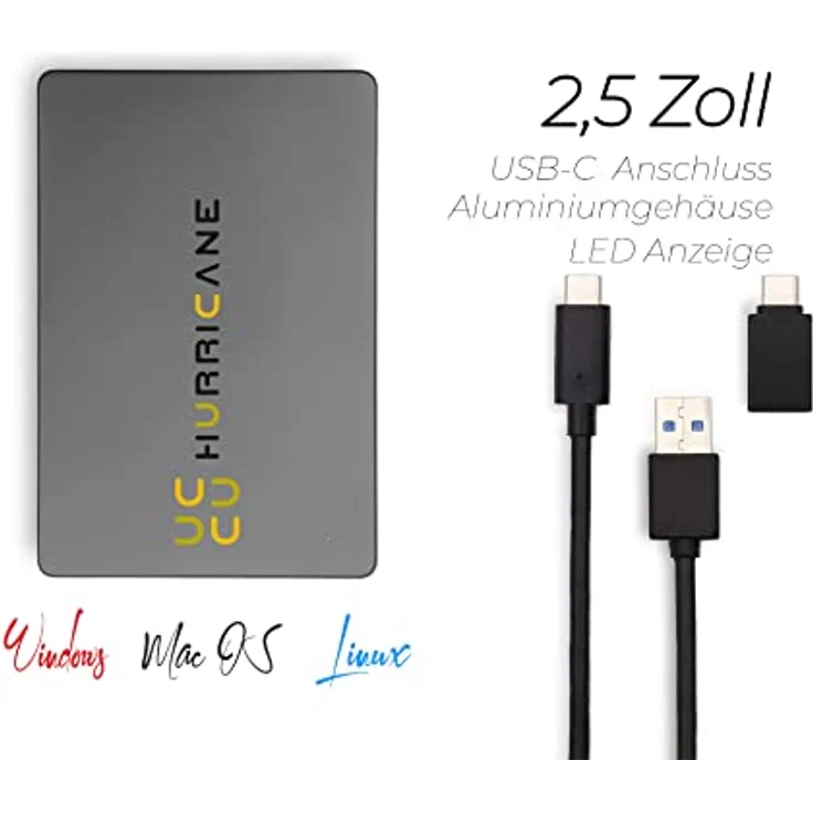 HURRICANE MD25C3 grau 500GB 2.5 Zoll Externe tragbare Festplatte USB Type C für Fotos smart TV PC Mac Laptop Computer ps4 ps5 Xbox – Bild 3