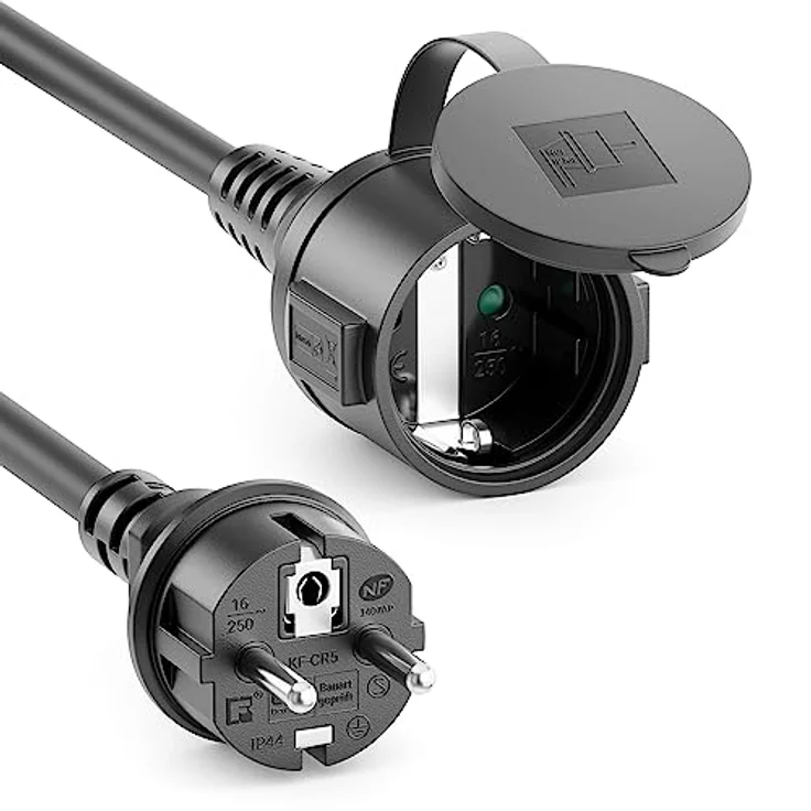 deleyCON 50m Outdoor Verlängerungskabel IP44, witterungsbeständiges Gummi-Kabel mit Schutzkontakt Stecker auf Buchse, schwarz – Bild 1