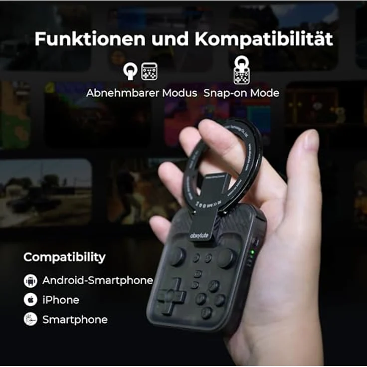 abxylute M4 Snap-On Mobile Gaming Controller, tragbarer Retro-Emulator-Gamepad mit Dual-Joystick-Turbo, Magnet und Ständer, für Android & iPhone, schwarz – Bild 3