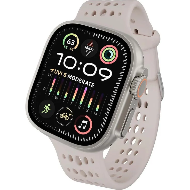 Decoded Armband Ares O für Apple Watch 44–49 mm, Silikonarmband mit ergonomischer 21-Grad-Neigung, Beige