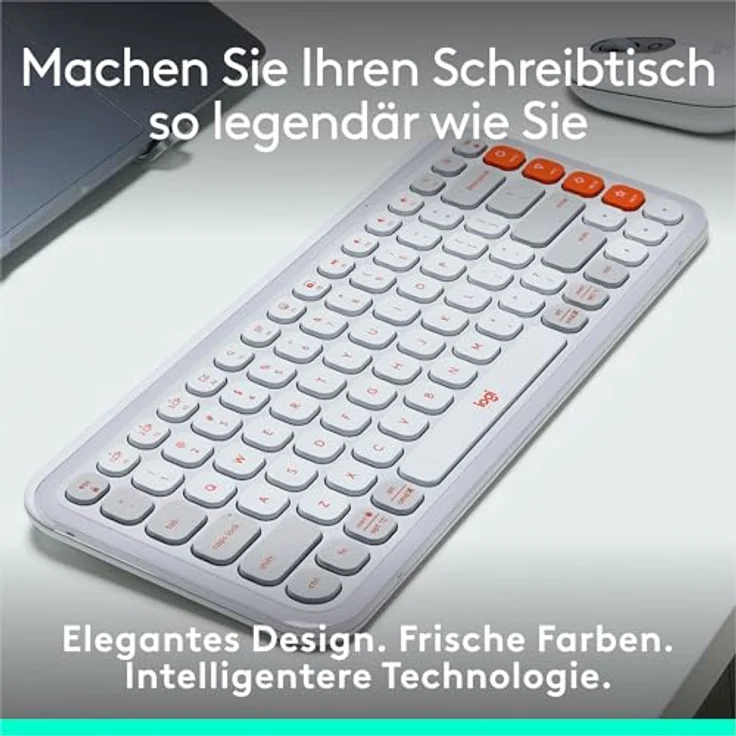 Logitech POP ICON KEYS kabellose Bluetooth-Tastatur, programmierbare Tasten, Easy-Switch zwischen bis zu 3 Geräten, Deutsches QWERTZ-Layout – Weiß – Bild 2