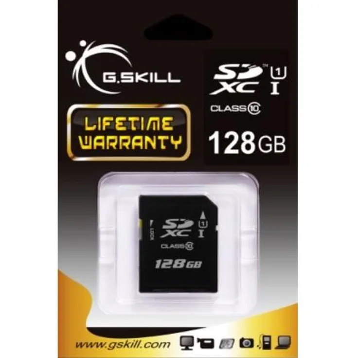 G.Skill SDXC 128GB Class 10 UHS-I, Speicherkarte mit U1 und V10 für Full HD-Videos