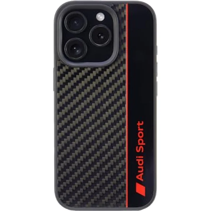 Audi Sport Handyhülle - Kompatibel mit iPhone 16 Pro - Stoßabsorbierende Hülle aus Carbon - Präzise Aussparungen - Schwarz mit roten Details – Bild 2