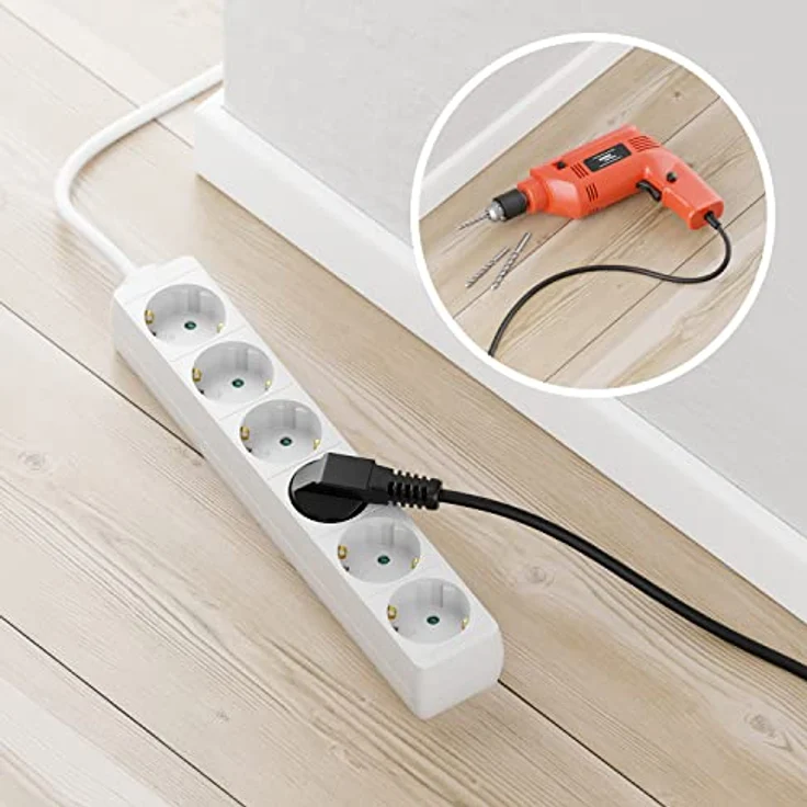 deleyCON deleyCON 6 Fach Steckdosenleiste mit Flachstecker 1,4m - Robustes Kunststoffgehäuse, erhöhter Berührungsschutz – Bild 3