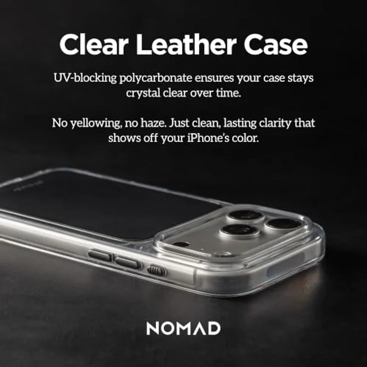 Nomad Clear Leather Case - black (Horween) - für iPhone 17 Pro/18 Pro, transparentes Design mit echtem Horween-Ledereinsatz – Bild 3