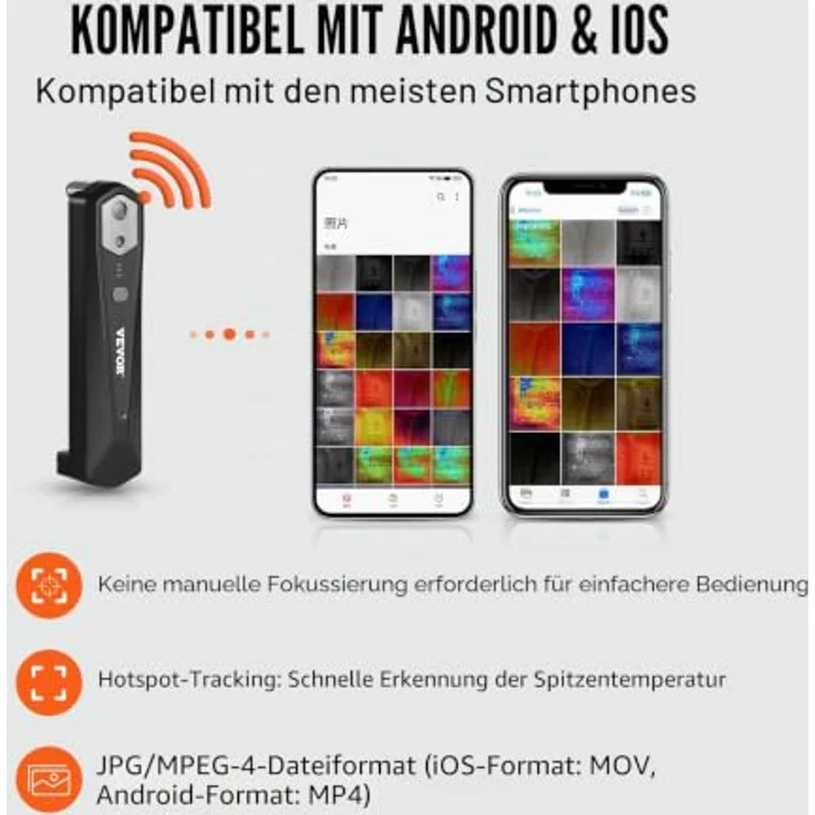 VEVOR Wärmebildkamera für Android und IOS, kabellose Infrarot-Wärmebildkamera mit 256 x 192 IR-Auflösung, WLAN, PIP-Modus und 25 Hz Bildwiederholfrequenz – Bild 3