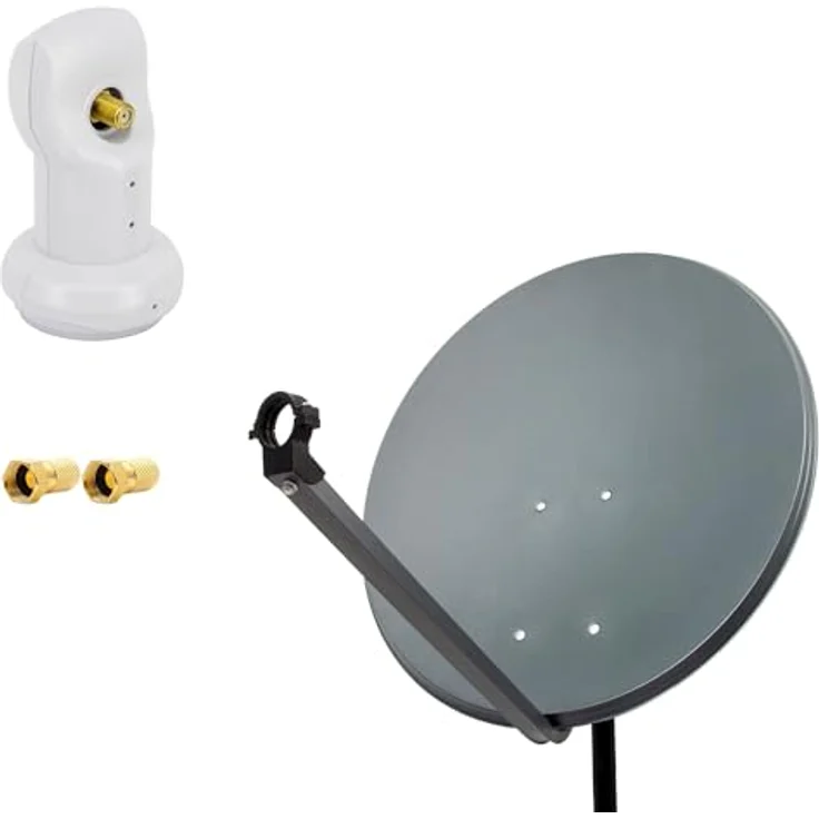 PremiumX PXS80 Satelliten-Komplettanlage, 80 cm Anthrazit Satellitenschüssel mit Single LNB und 2X F-Stecker, ideal für 4K Ultra HD Empfang – Bild 1