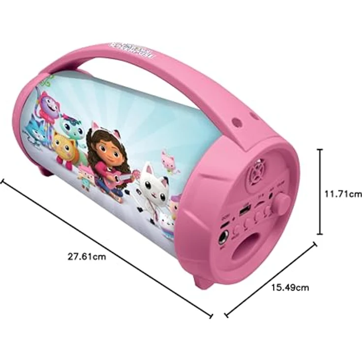 Lexibook Gabby's Dollhouse Bluetooth Light Speaker, tragbarer Lautsprecher mit mehrfarbigen Lichteffekten, Karaoke-Mikrofon und TWS-Stereosound, magisches Haus, pink – Bild 9