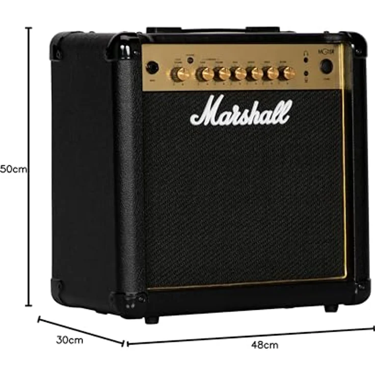 Marshall MG15GR, Transistor Combo Verstärker für E-Gitarre, 15 Watt, schwarzes Tolex mit goldenem Bedienfeld, integrierter Hall-Effekt, 2 Kanäle – Bild 9