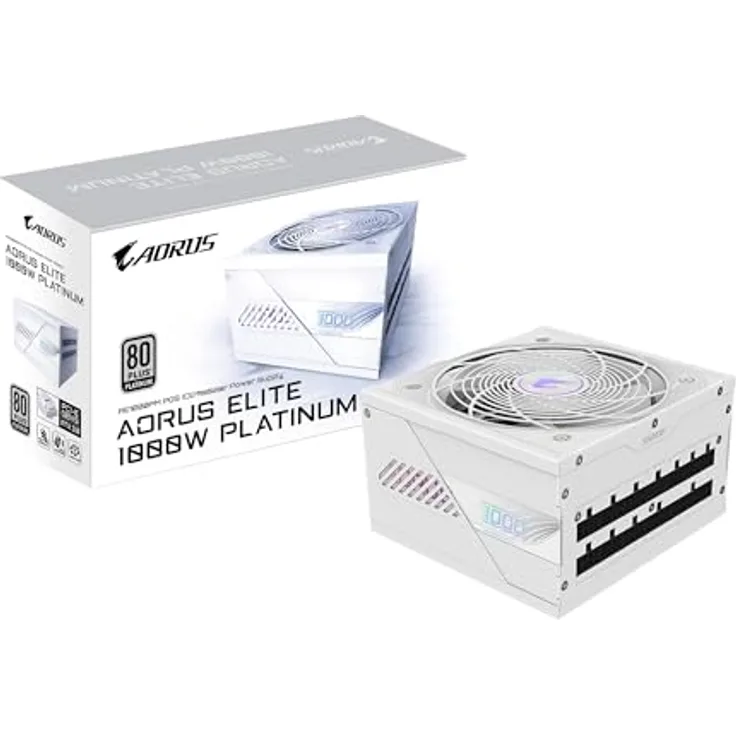 Gigabyte AORUS Elite P1000W Ice Netzteil - PCIe 5.0, 80 Plus Platinum, Vollmodulares Design, 120mm Lüfter, ATX 3.0-kompatibel, EU-Stecker
