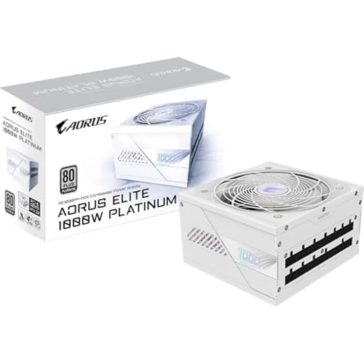 Gigabyte AORUS Elite P1000W Ice Netzteil - PCIe 5.0, 80 Plus Platinum, Vollmodulares Design, 120mm Lüfter, ATX 3.0-kompatibel, EU-Stecker – Bild 1