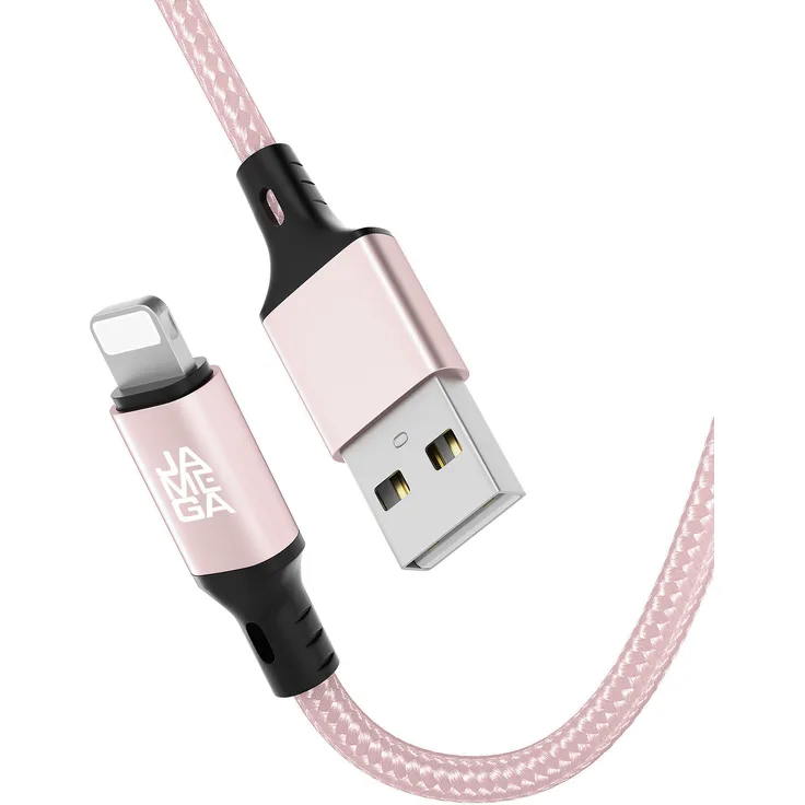 JAMEGA USB-A auf iPhone Nylon Kabel, Ladekabel Typ A, 1m, rosegold, schnelles Laden bis 2,4 A, Datenübertragung bis 480 Mbps
