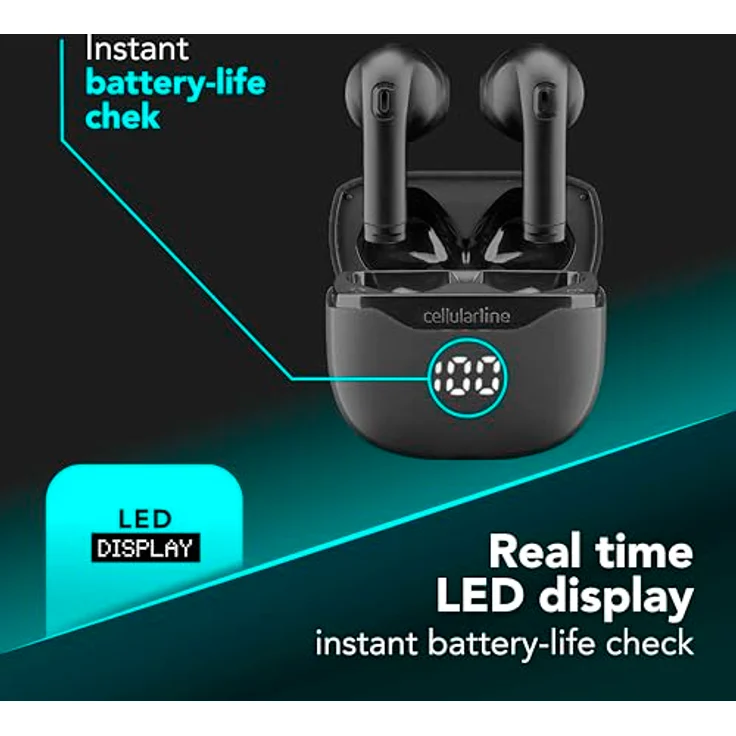 Cellularline TWS CORE Bluetooth-Ohrhörer, Kabellose In-ear Kopfhörer mit passiver Geräuschunterdrückung, 4 h Akkulaufzeit, Schwarz – Bild 3