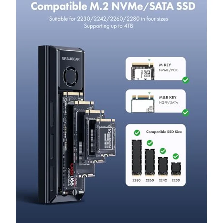 Graugear externe Docking M.2 NVMe/NGFF SSD mit Lüfter 20Gbit, SSD + Festplatte Zubehör – Bild 6