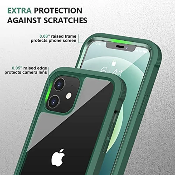 Miracase 360 Grad Hülle für iPhone 12/12 Pro, Ganzkörper Schutzhülle mit Glas Displayschutz, stoßfest, grün – Bild 4