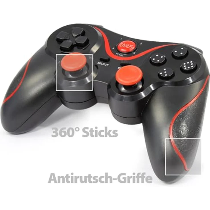 Eaxus X3 Wireless Controller, Bluetooth 5.0 Gamepad für PS3, Android, PC & Amazon Fire, Schwarz mit roten Highlights, 20 Stunden Akkulaufzeit – Bild 5