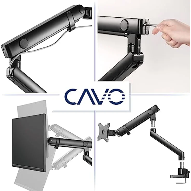 CAVO Motion Monitorhalterung für Monitor 17-32 Zoll bis 8 kg, drehbar, schwenkbar, neigbar, matt schwarz – Bild 2