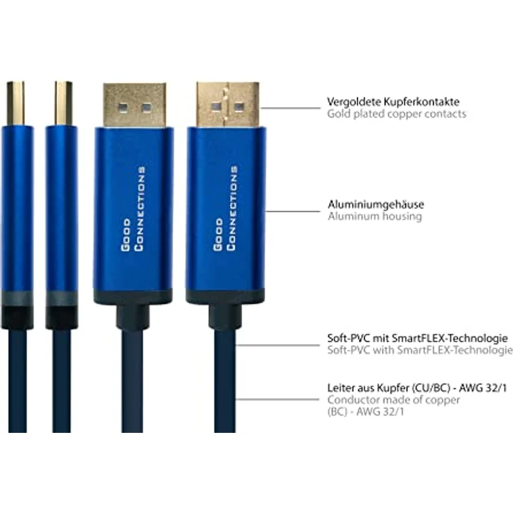 Good Connections® SmartFLEX USB C an DisplayPort 1.2 Kabel - 4K UHD @60Hz - KUPFERLEITER, Aluminiumgehäuse - HOCHFLEXIBEL - dunkelblau - 1 m – Bild 3