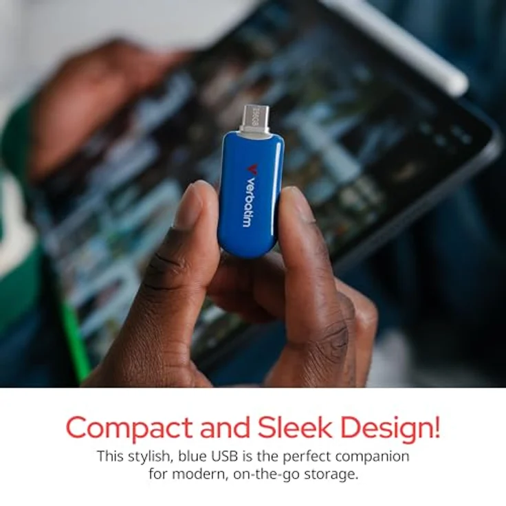 Verbatim Plectra USB-C Stick 256 GB, 3.2 Gen 1 Flash Drive mit bis zu 100 MB/s, kompakter Speicherstick in blau für iPad, iPhone, Smartphone, Laptop, PC, kompatibel mit Mac/Windows – Bild 4