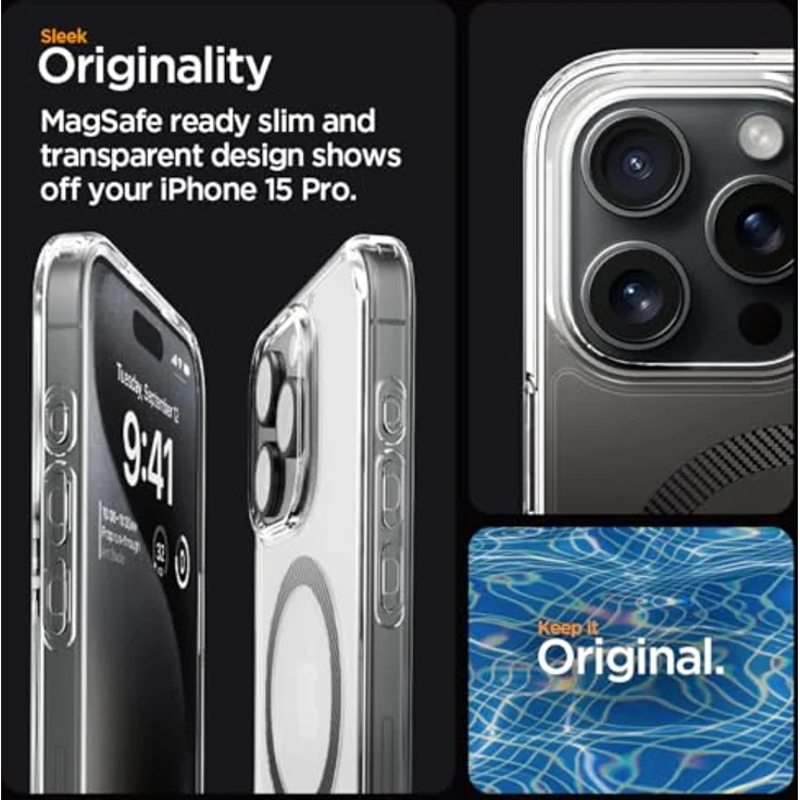 Spigen für iPhone 15 Pro Ultra Hybrid MagFit Hülle [Anti-Yellowing] Case Handyhülle Transparent Dünn Slim Kompatibel mit MagSafe -Carbon Fiber – Bild 3