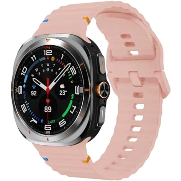 Wigento Silikon Smartwatch-Armband für Samsung Galaxy Watch 9 / 8 / 8 Classic, L, rosa, mit Wellenstruktur und Schnellverschluss