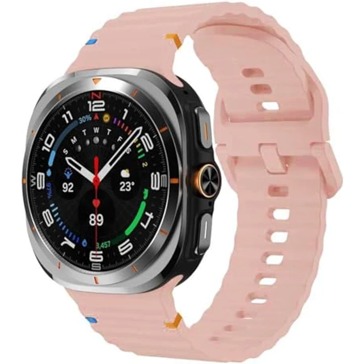 Wigento Silikon Smartwatch-Armband für Samsung Galaxy Watch 9 / 8 / 8 Classic, L, rosa, mit Wellenstruktur und Schnellverschluss – Bild 1