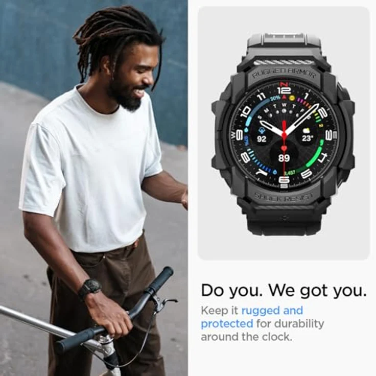 Spigen Rugged Armor Pro Hülle mit Armband für Samsung Galaxy Watch Ultra 47mm (2024) - Matt Schwarz, Stoßfestes TPU & präzise Funktionsausschnitte – Bild 3