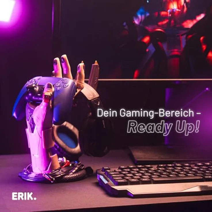 Grupo Erik Gaming Headset Halterung & Controller Halter Cyberpunk, universelle Kompatibilität für PS5, PS4, Xbox Series X/S, stabile und pflegeleichte Konstruktion, 16 x 20 x 27,5 cm – Bild 3