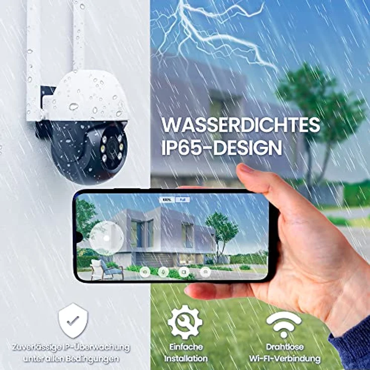 Überwachungskamera Aussen PERUN IP Kamera 1296P PTZ Wi-Fi 2.4GHz Außenkamera MicroSD 128GB Farb-Nachtmodus weiter Betrachtungswinkel intelligente Auto-Tracking Camera Wifi Micro USB iOS Android – Bild 2