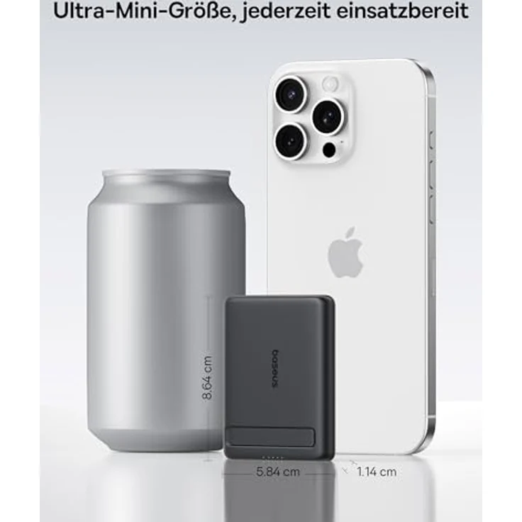 Baseus Mini MagSafe Powerbank 5000mAh, Qi2-zertifiziert mit Klappbarem Ständer, PD 20W, Magnetische Power Bank für iPhone 17/16/15/14/13/12/Pro Max, Schwarz – Bild 4