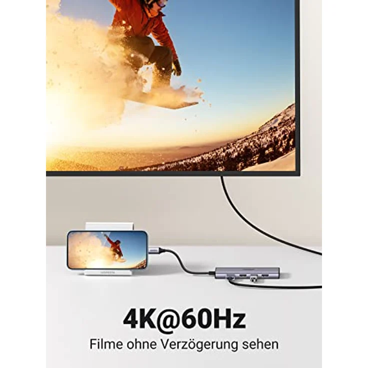 UGREEN USB C Hub 4K@60Hz USB C Adapter mit HDMI, SD/TF Kartenleser, 3 USB 3.0 - Kompatibel mit MacBook Pro/Air, iPad Pro, Surface Pro 7, iMac, Mac Mini M1, Galaxy Tab S8/S7 - Aluminiumgehäuse, 20cm langes nylongeflochtenes Kabel, robust und kompakt – Bild 4