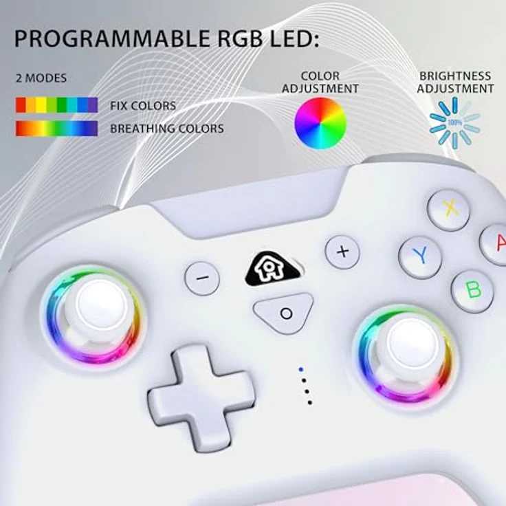 Subsonic Wireless Controller für Switch & Switch OLED, Bluetooth mit LED, Vibration, 6-Achsen-Gyro - Weiß – Bild 5