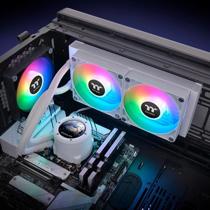 Thermaltake TH240 V2 Ultra ARGB Sync CPU Liquid Cooler Snow Edition All-In-One, Wasserkühlung mit CT120 ARGB-Lüftern und Infinity-Mirror-Design – Bild 8
