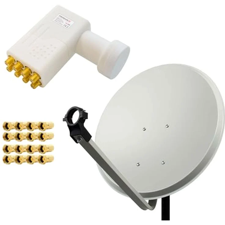 PremiumX PXS80 SAT Anlage, 80 cm Hellgrau Antenne mit Octo LNB weiß und 16x F-Stecker – Bild 1
