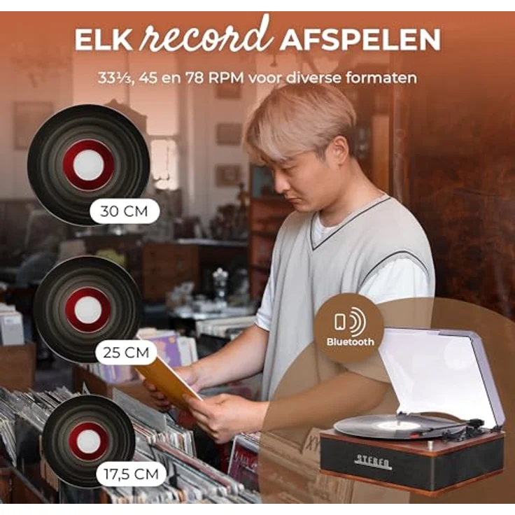 Denver VPB-262, Plattenspieler Schwarz mit Bluetooth-Streaming, integrierten Lautsprechern und Keramik-Tonabnehmer – Bild 4