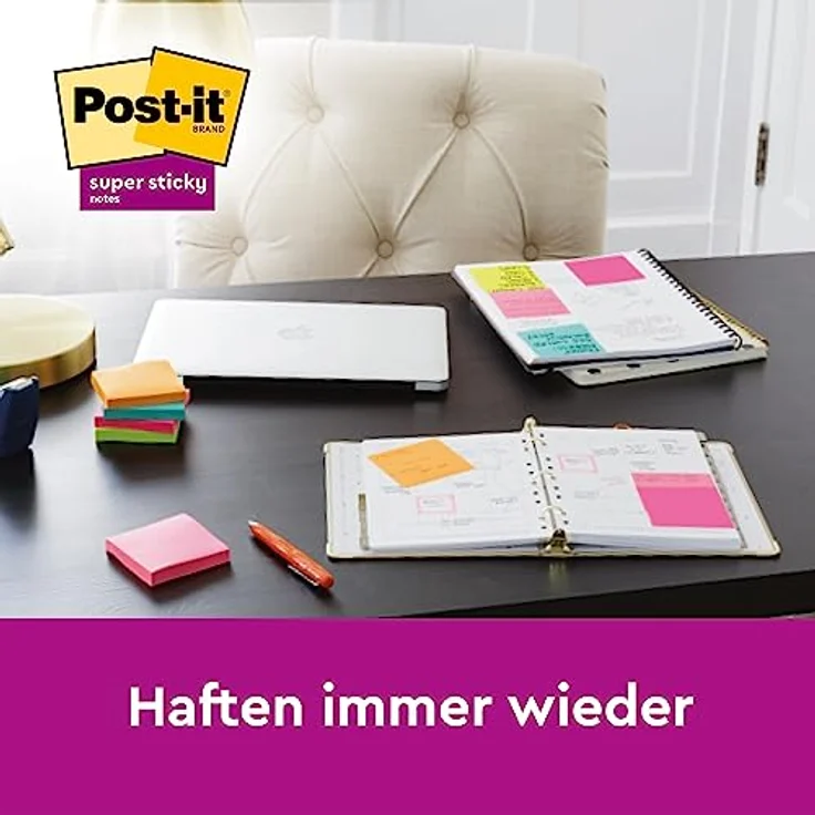 Post-it Super Sticky Haftnotizblock 622-12SS-COS, Haftnotiz Super Sticky Notes Miami Collection, 476 x 476 mm, 12x 90 Blatt, türkis, neongrün, neonpink – Bild 8