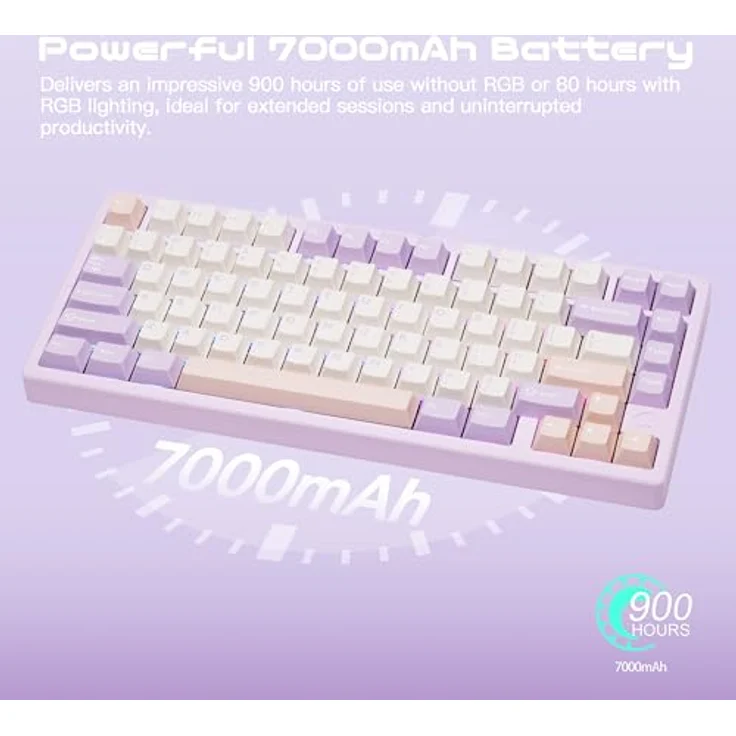 CutiePcs WOBKEY Rainy 75, Mechanische Tastatur mit HMX/JWK Switches, Aluminiumgehäuse, Kabelgebunden & kabellos, A-RGB Beleuchtung, Pro - Lila – Bild 5