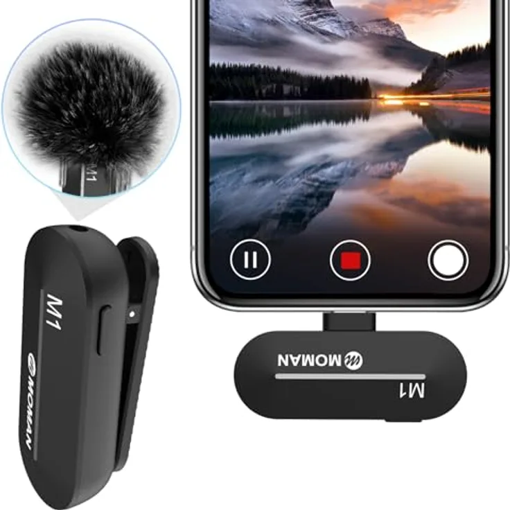 Moman CP1(C) Lavalier-Funkmikrofon, kabellos, 2.4GHz, Auto Noise Canceling, 120m Reichweite, geeignet für USB-C Smartphones, Tablets und Laptops
