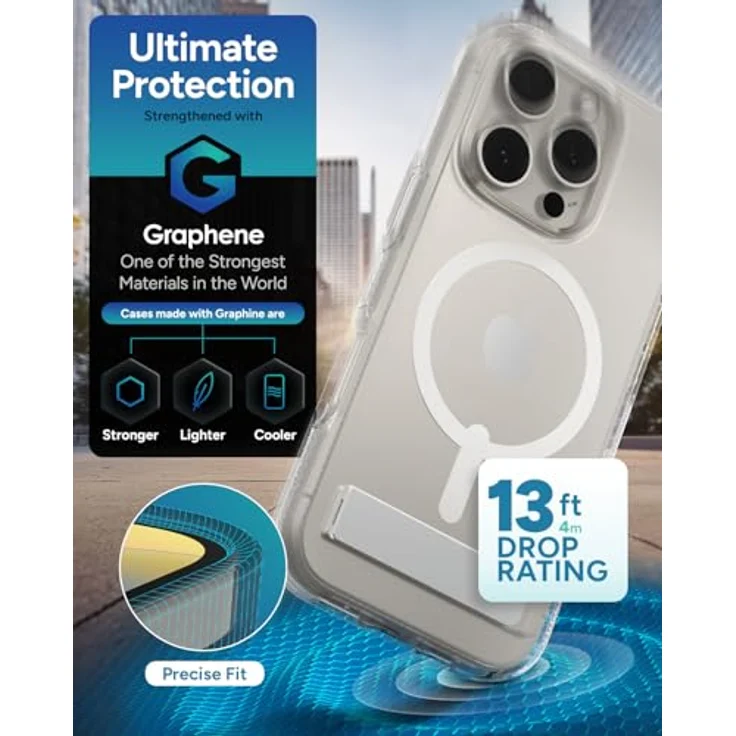 ZAGG Crystal Palace Snap KS Graphen-Verstärkte Hülle für iPhone 16 Pro [6.3-Inch] mit integrated Standfuß, MagSafe-kompatibel, Transparent – Bild 4