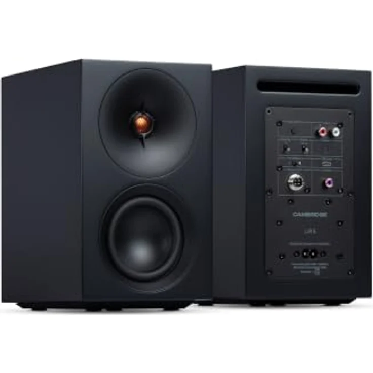 Cambridge Audio L/R S, 100W Kompakte Aktive Stereo Lautsprecher mit aptX HD Bluetooth, Subwoofer Ausgang, USB Audio, Fernbedienung und DynamEQ – Schwarz – Bild 1