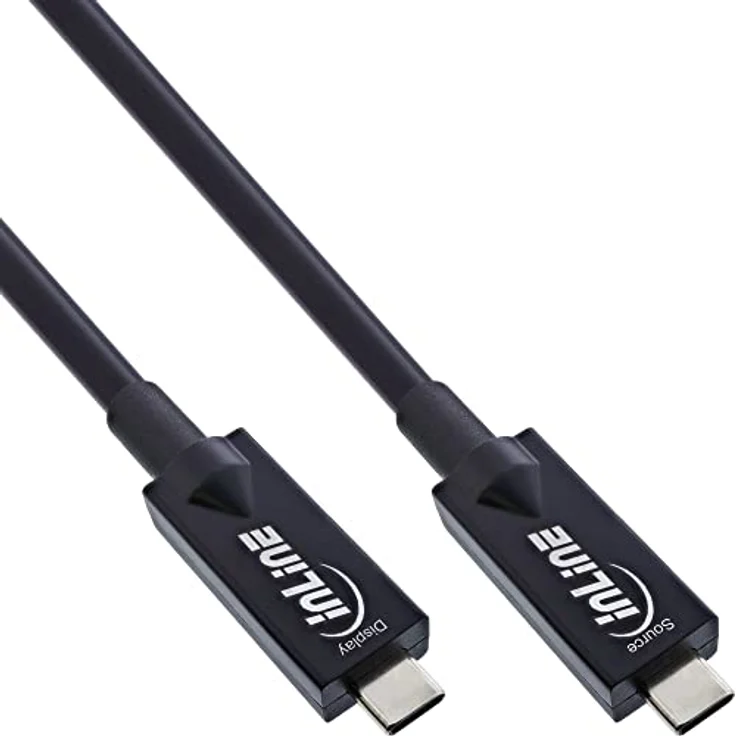 InLine® USB 3.2 Gen.2 AOC Kabel, USB-C Stecker/Stecker, schwarz, 7,5m, 10 Gbit/s, 4K @144Hz, 60W Stromversorgung – Bild 1