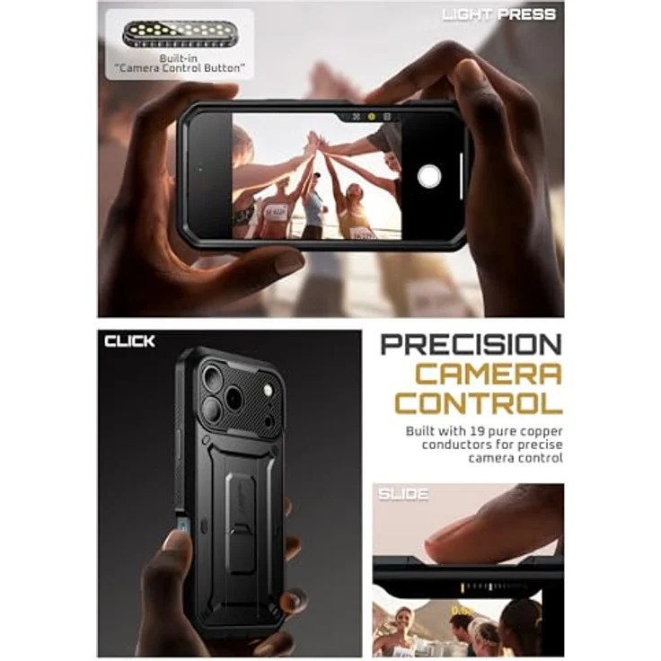 SUPCASE Unicorn Beetle Pro, iPhone 17 Pro Hülle 6.3” mit Kamerasteuerungstaste, 360° Outdoor Schutzhülle mit Displayschutz, Ständer und Gürtelclip, schwarz – Bild 4