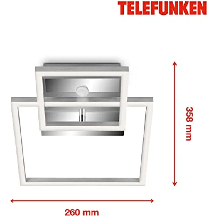 TELEFUNKEN LED Deckenleuchte mit Bewegungsmelder, Dauerlichtfunktion, warmweiße Lichtfarbe, 20 Watt, 1.500 Lumen, Chrom/Aluminiumfarbig – Bild 3