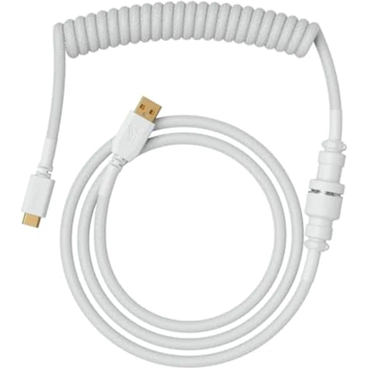 Glorious Gaming Premium Coiled Keyboard Cable - Vergoldetes USB-A (PC) auf USB-C (Tastatur), doppelt geflochtene Ummantelung, 5-poliger Aviator-Stecker - Ghost White