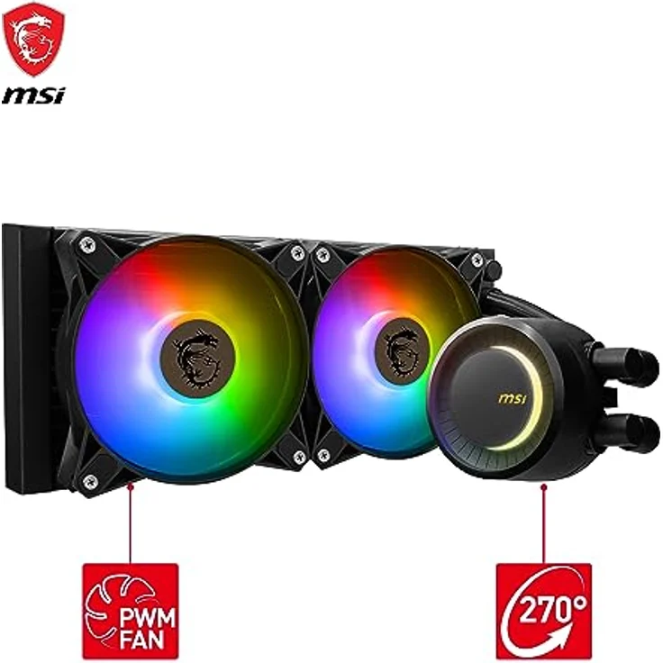 MSI MAG CORELIQUID E240 AIO CPU-Flüssigkeitskühler - Vergrößerte Kupferkühlplatte, ARGB Blockhead & FDB Lüfter, Zweikammer-Wasserblock, Split-Flow Radiator, Mystic Light, AMD & Intel kompatibel – Bild 2