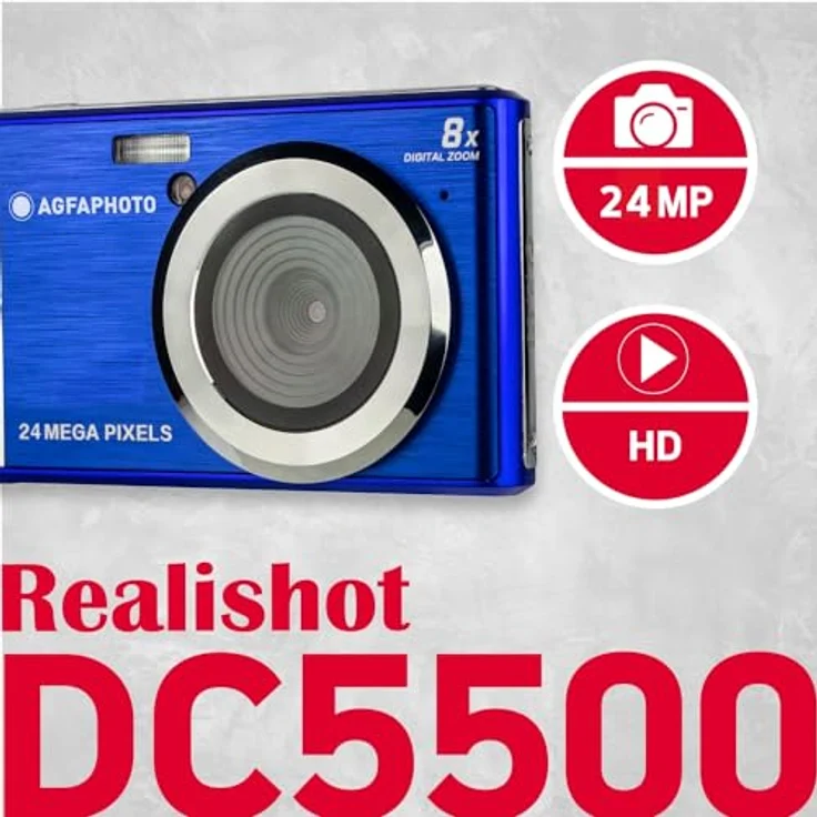 AgfaPhoto DC5500 blau Kompaktkamera mit 24 MP CMOS-Sensor, 8x Digitalzoom und HD-Video – Bild 2